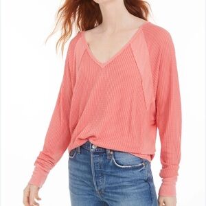 We The Free Coral V-Neck Sweater